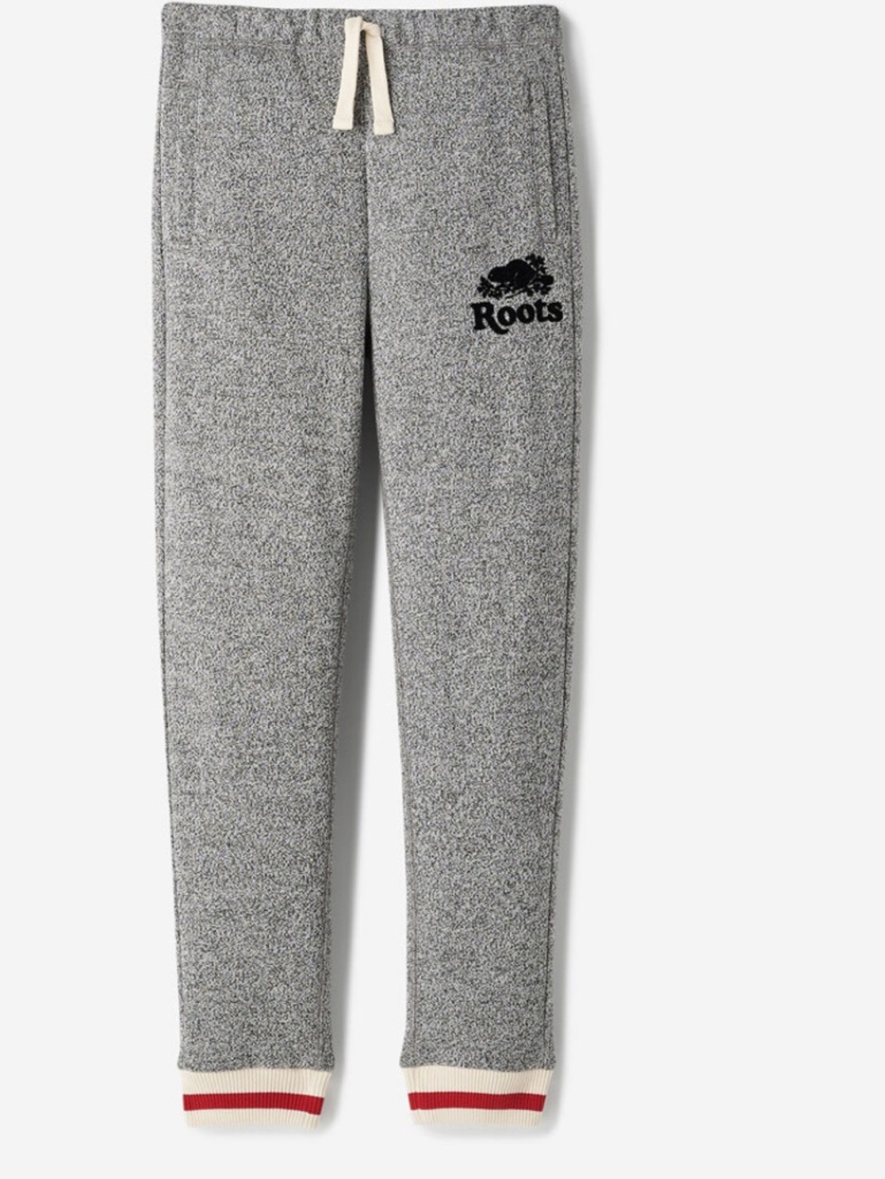 Roots Kids Heather Gray Slim Sweatpants with Cream Drawcord